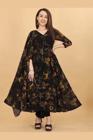 CHANSI Floral Printed Empire Gotta Patti Georgette A-Line Kurta With Trouser & Dupatta