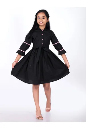 CHARMGAL Girls Shirt Collar Cotton Fit & Flare Above Knee Dress