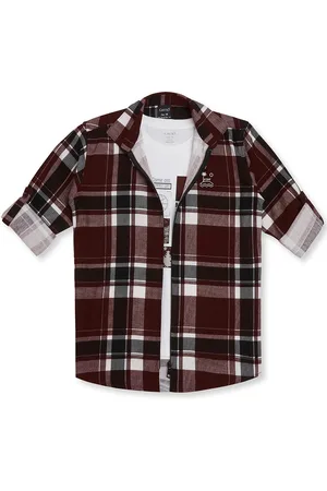 CAVIO Boys Spread Collar Tartan Checked Cotton Casual Shirts & T-Shirt