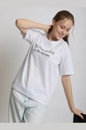 IVOC Women Typography Printed Round Neck Cotton T-shirt
