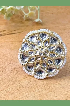 I Jewels White Gold Plated Kundan Studded Handcrafted Finger Ring
