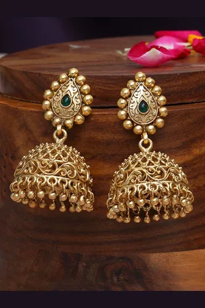 Adwitiya Collection Gold-Plated Stone Studded Dome Shaped Jhumkas