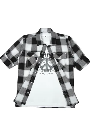 CAVIO Boys Spread Collar Tartan Checked Cotton Casual Shirts & T-Shirt
