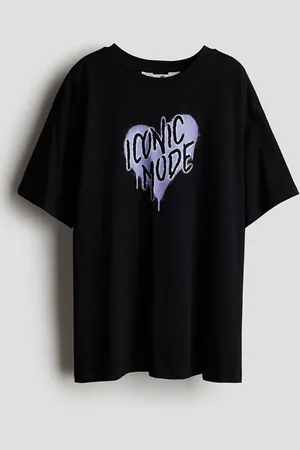 H&M Girls Printed Oversized Pure Cotton T-Shirts