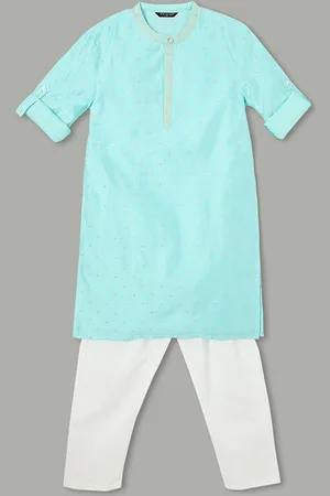 Lifestyle Boys Geometric Woven Design Band Collar Regular Kurta & Pyjama