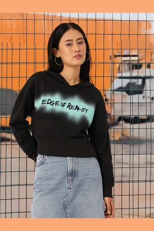 DressBerry Urban Edgy Cotton Terry Relaxed Fit Crop Hooded Sweatshirts