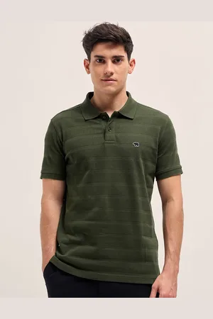 The Bear House Men Striped Polo Collar Cotton T-shirt