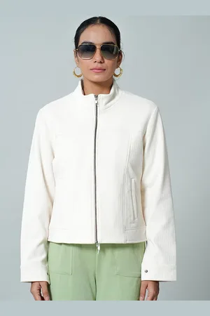 Fort Collins Women Mock Collar Solid Corduroy Casual Open Front Jacket