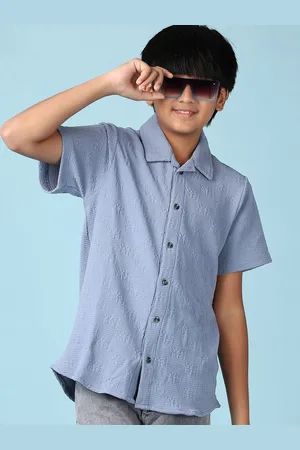 V-Mart Boys Spread Collar Textured Cotton Casual Shirt