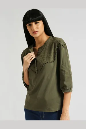 Pepe Jeans Round Neck Puff Sleeves Cotton Top