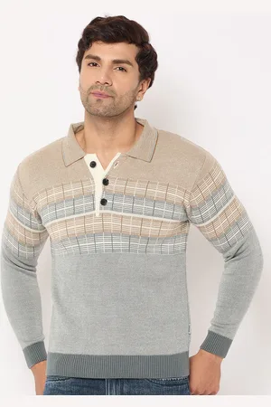 Duke Men Striped Shirt Collar Pullover Sweater