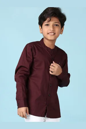 V-Mart Boys Mandarin Collar Solid Cotton Casual Shirt