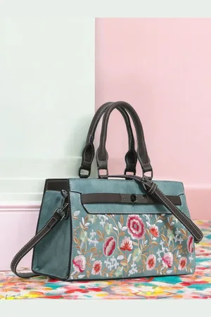 EXOTIC Women Floral Printed Structured Leather Handheld Bag