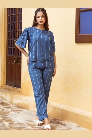 AUTUMN LANE Floral Printed Pure Cotton Top With Trousers