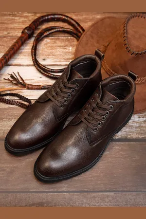 LOUIS STITCH Men Brunette Brown Egyptian Milled Leather Mid-Top Biker Boots