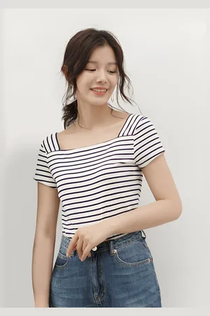 LULU & SKY Women Striped Cut Outs T-shirt