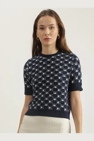 Elle Women Geometric Printed Round Neck Cotton Regular Fit T-shirt