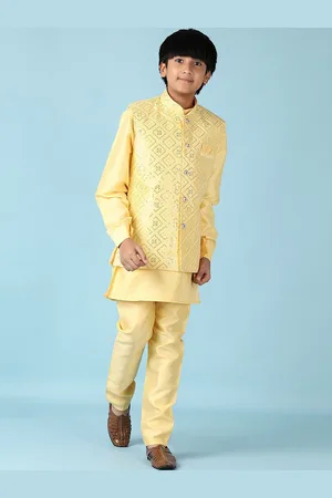V-Mart Boys Mandarin Collar Long Sleeves Pure Cotton Kurta With Trouser With Nehru Jacket
