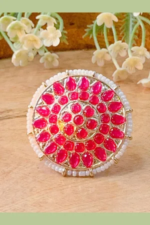 I Jewels Gold-Plated Kundan Handcrafted Adjustable Finger Ring