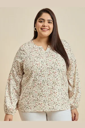 Sztori Women Floral Printed Round Neck Plus Size Top