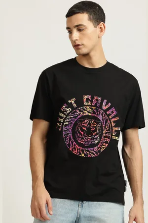 Roberto Cavalli Men Typography Printed Round Neck Cotton T-shirt