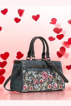 EXOTIC Women Floral Printed Structured Leather Handheld Bag