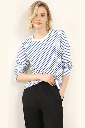 LULU & SKY Women Striped Round Neck Cotton T-shirt