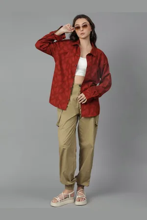 KOTTY Women Spread Collar Floral Printed Cotton Oversized Casual Shirt