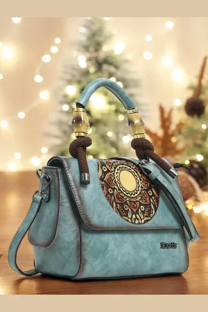 EXOTIC Women Embellished Structured Leather Satchel Bag