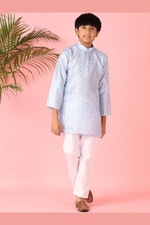 V-Mart Boys Geometric Printed Band Collar Long Sleeves Regular Kurta With Trouser