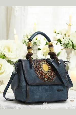 EXOTIC Women Embellished Structured Leather Satchel Bag