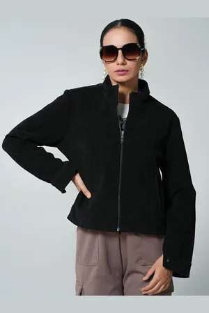 Fort Collins Women Mock Collar Solid Corduroy Casual Bomber Jacket