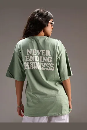 IZF Women Typography Printed Oversize Cotton Casual T-shirt