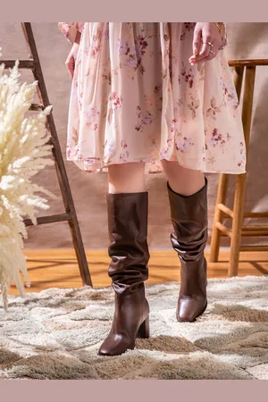 SAINT G. Women Brown Leather Knee High Slouch Boots