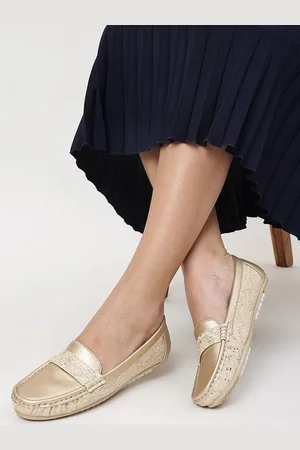 Marc Loire Women Gold Embellished Slip On Loafers
