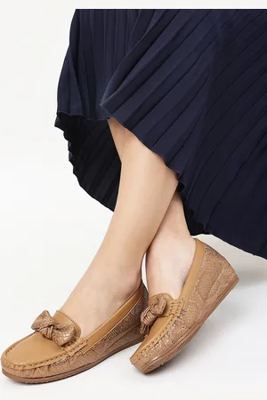 Marc Loire Women Beige Embellished Wedge Loafers With Bows