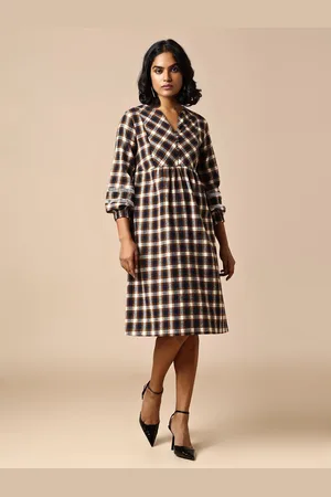 Chemistry Women Checked Cotton A-Line Dress