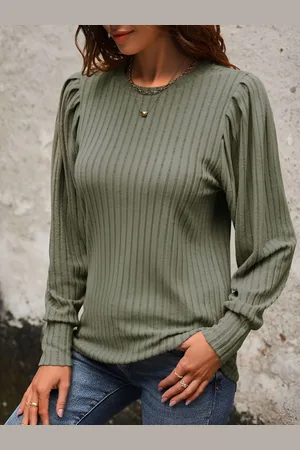 HERE&NOW Women Round Neck Raw Edge T-shirt