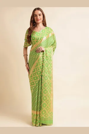 DIVASTRI Women Embellished Pure Silk Designer Leheriya Saree With Blouse Piece
