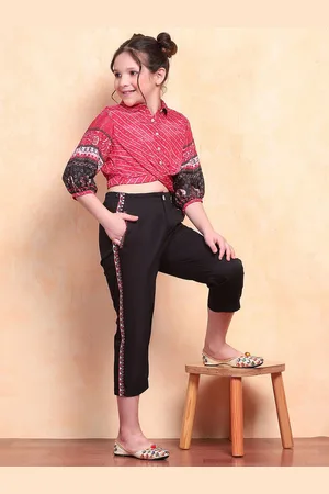 Biba Girls Shirt Collar Printed Shirt with Trousers