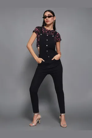 Miss Chase Women Black Solid Skinny-Fit Denim Dungaree