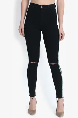 KOTTY Women Black Skinny Fit High-Rise Slash Knee Stretchable Jeans