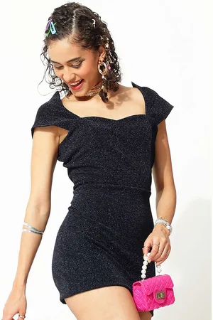 OOMPH Self Design Cap Sleeves Bodycon Dress