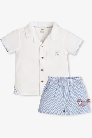 Ed-a-Mamma Boys Pure Cotton Striped Shirt with Shorts