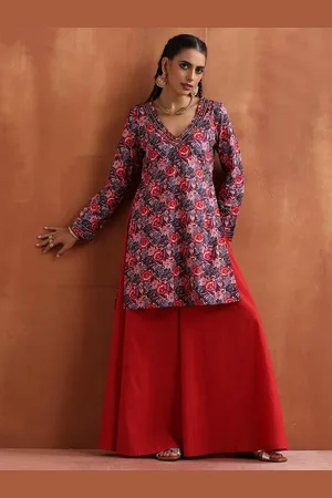 trueBrowns Ethnic Motifs Printed Gotta Patti Empire V-Neck Anarkali Kurta With Trouser