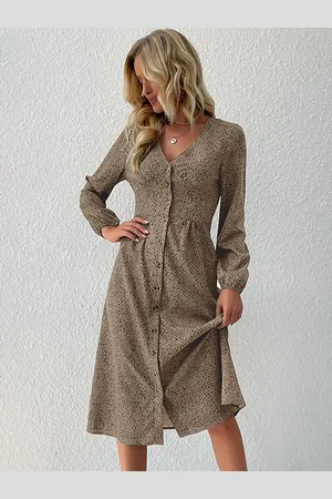 HERE&NOW Women Animal Printed Puff Sleeves A-Line Dress