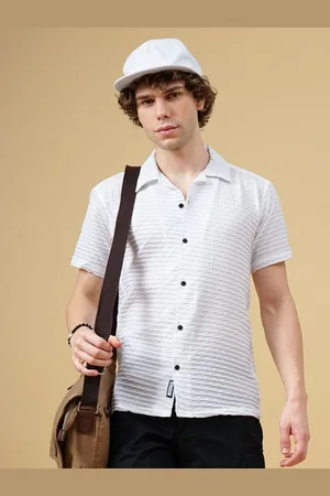 PAUL STREET Men Club Cuban Collar Textured Slim Fit Casual Shirt