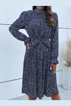 HERE&NOW Women Abstract Printed High Neck A-Line Dress