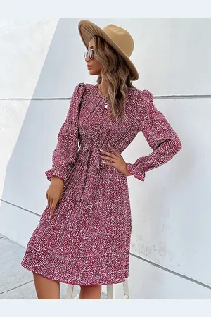 HERE&NOW Women Abstract Printed Round Neck Puff Sleeves A-Line Dress