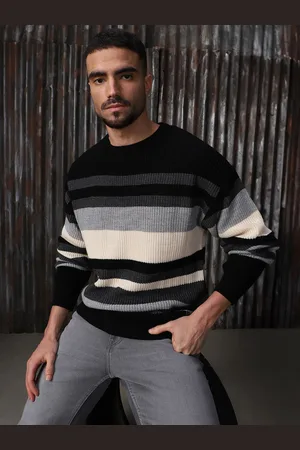 High Star Men Striped High neck stractured Relaxed fit Pullover